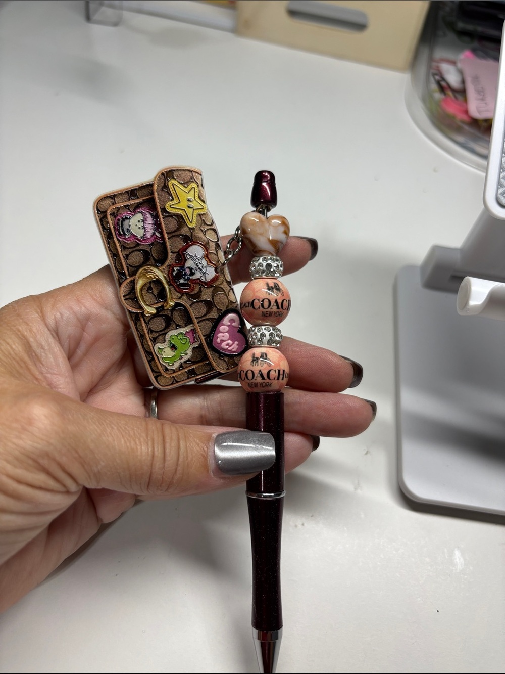Brown Beaded Pen with Brown Signature Charm